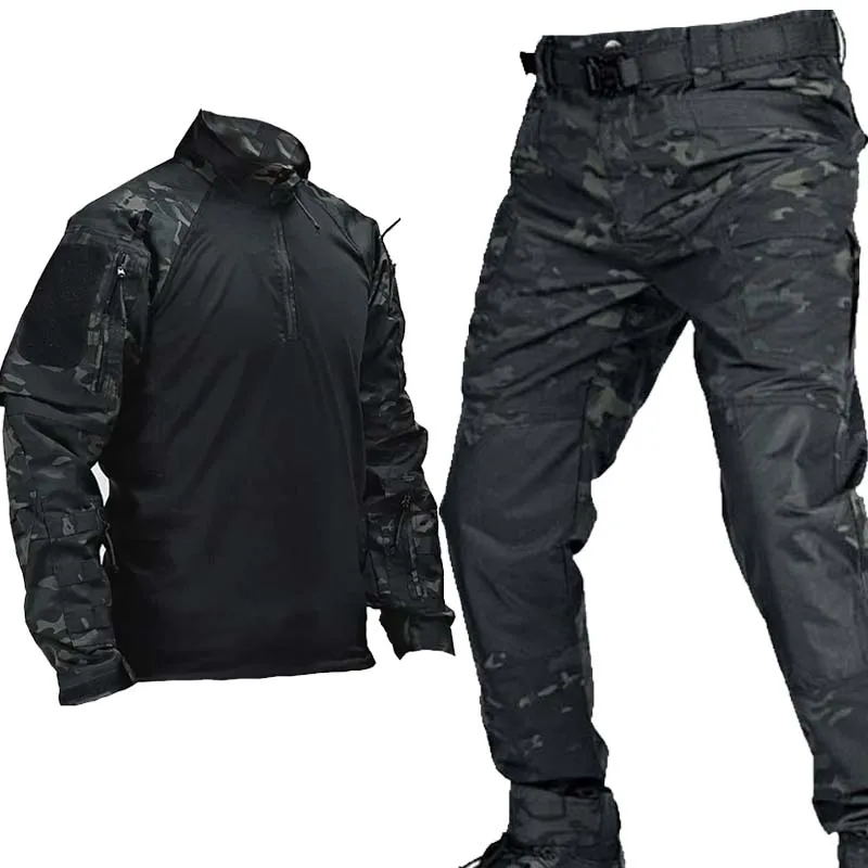 Uniforme táctico airsoft hombre exterior con bolsillos y cortavientos
