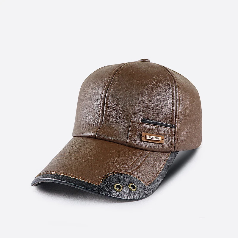 Gorra trucker ajustable retro cuero PU marrón y negro para hombre - imagen 5