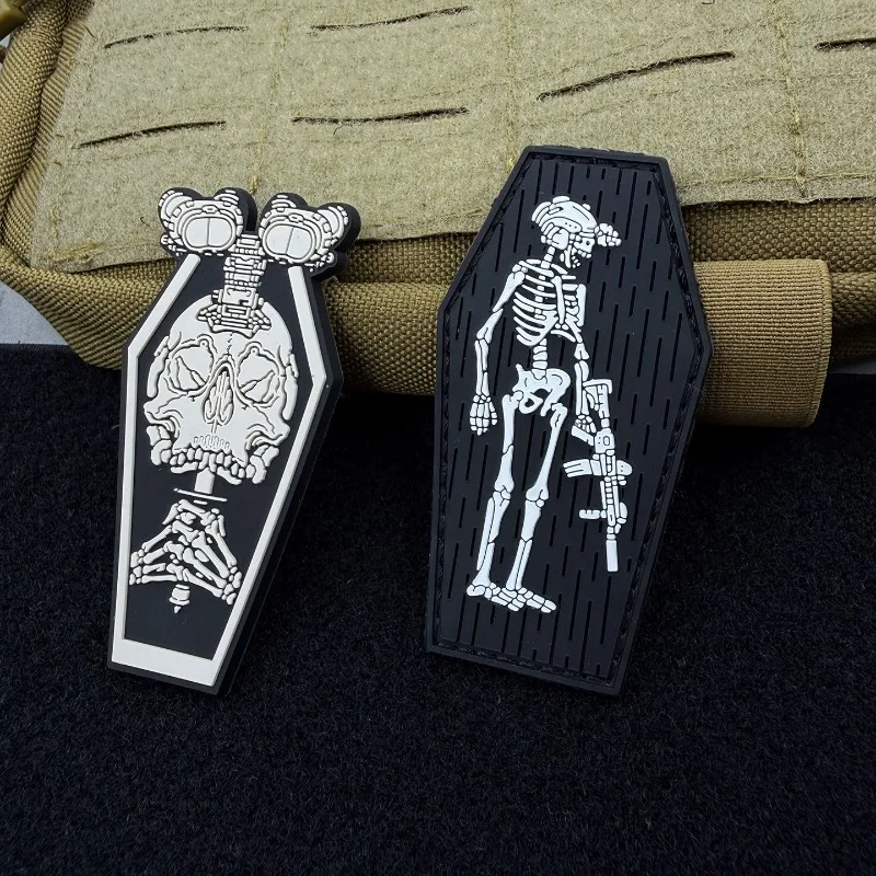 Parche táctico PVC calavera esqueleto con velcro para chaqueta