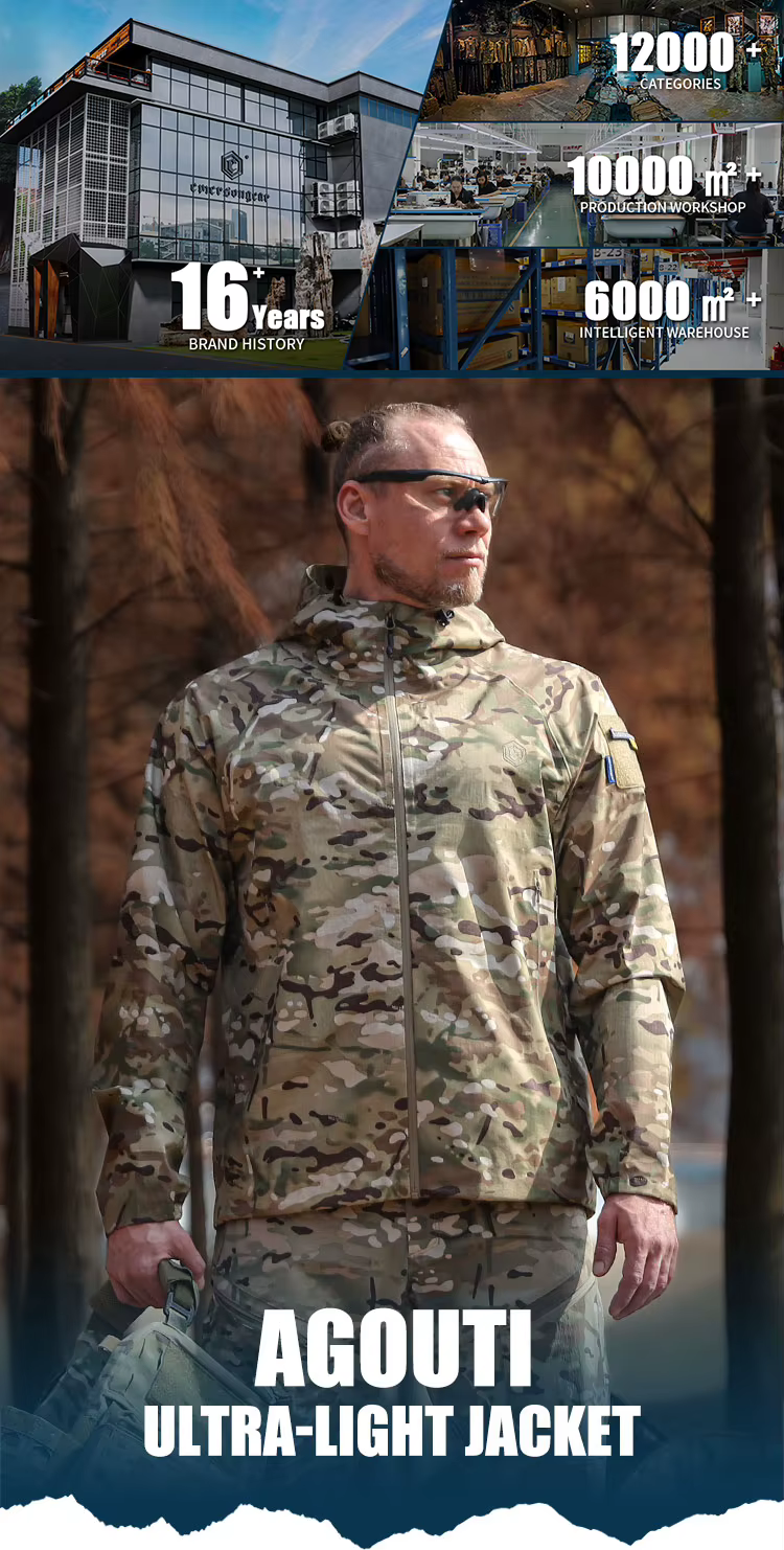 Chaqueta ultraligera Emersongear Blue Label “Agouti” en uso