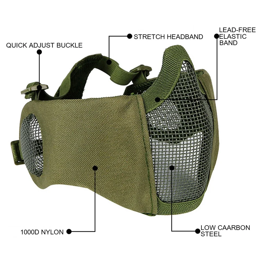 Protector facial táctico de malla de acero – Plegable con protección auditiva - imagen 2