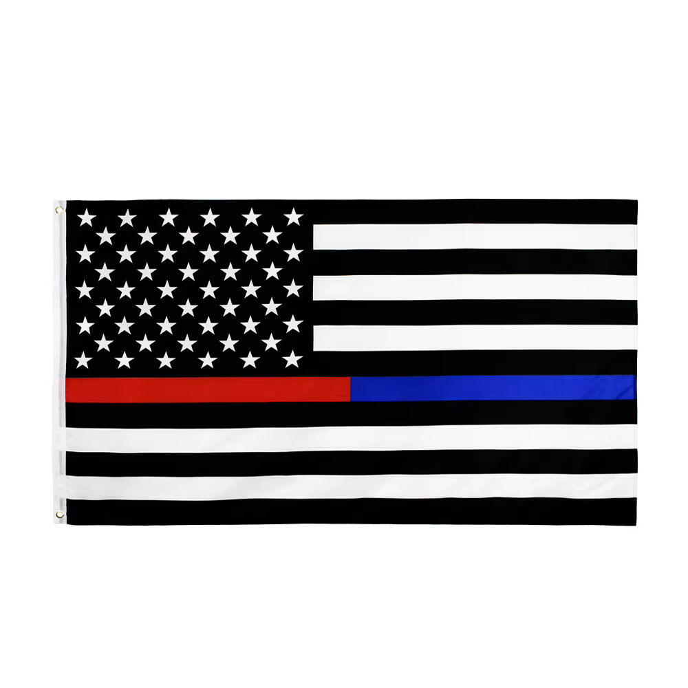 Bandera conmemorativa policía primera respuesta EEUU azul rojo negro - imagen 2
