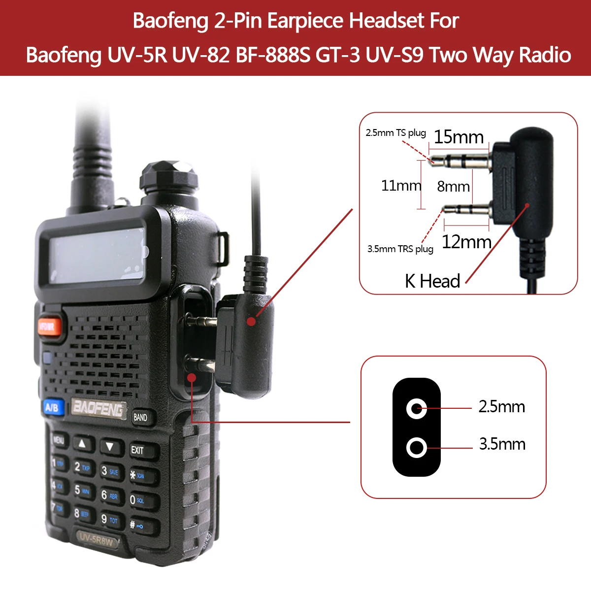 Microfono PTT Baofeng UV-5R auricular walkie talkie bidireccional - imagen 2