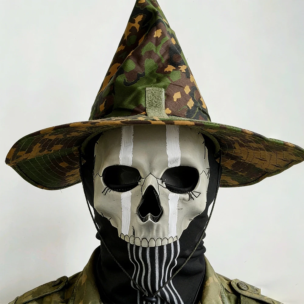 Máscara táctica de calavera con sombrero camuflaje para airsoft - imagen 4