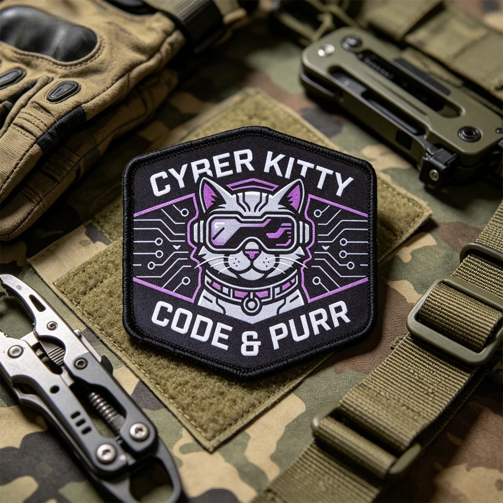 Parche táctico Cyber Kitty con velcro – Para mochila y ropa - imagen 4
