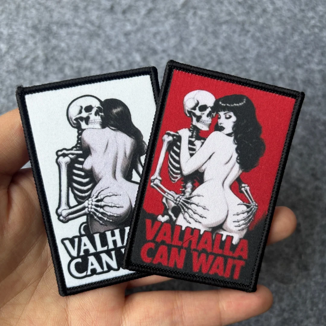Parche moral táctico pin-up esqueleto Valhalla Can Wait con velcro - imagen 2