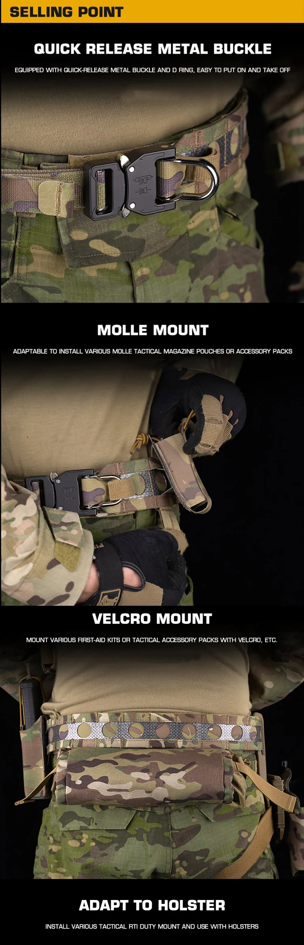 Vista del cinturón con panel para accesorios MOLLE