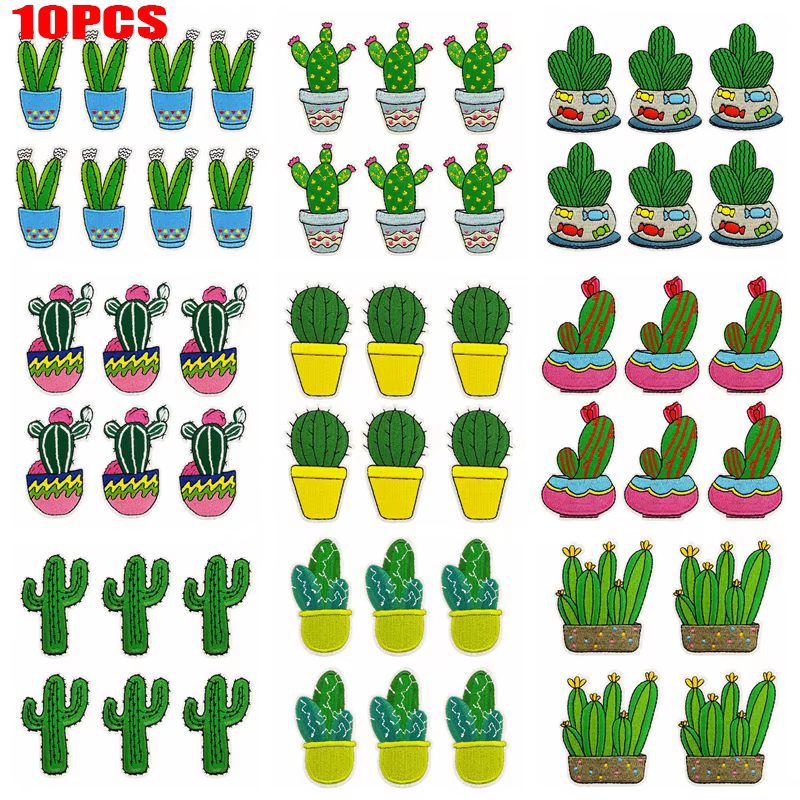 Parche termoadhesivo bordado cactus de dibujos animados para ropa - imagen 2