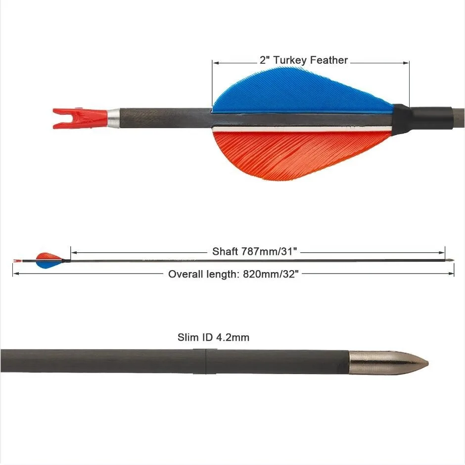 Flechas de carbono para arco compuesto y recurvo con plumas de pavo - imagen 3