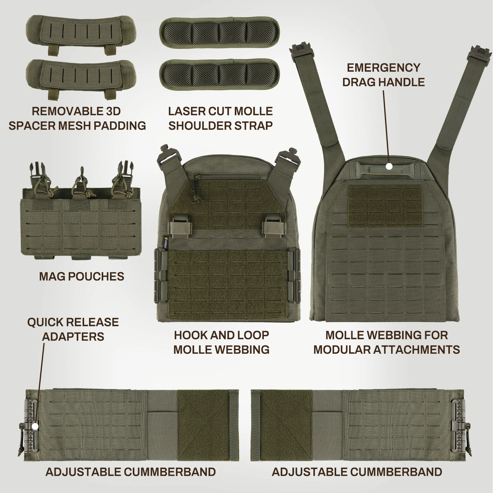 VOTAGOO chaleco táctico GBRS LBT camuflaje militar ligero antibalas - imagen 4