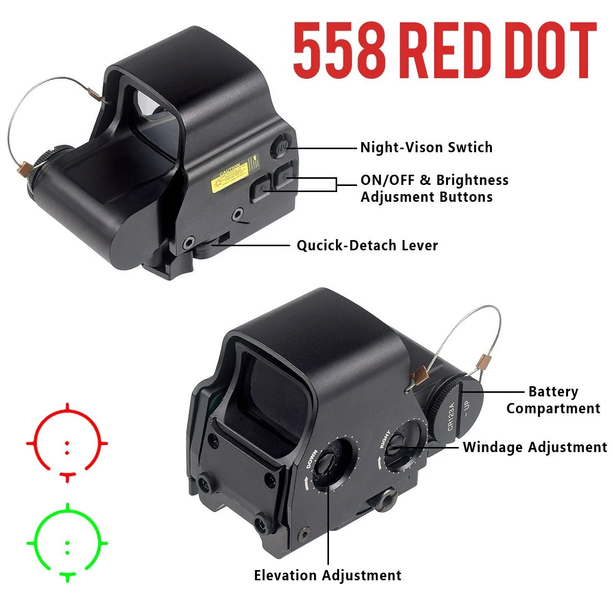 Mira holográfica táctica G45 5X con punto rojo y montaje QD - imagen 4