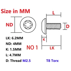 Tornillos Titanio T8 Torx M3 para Mangos Cuchillo Plegable