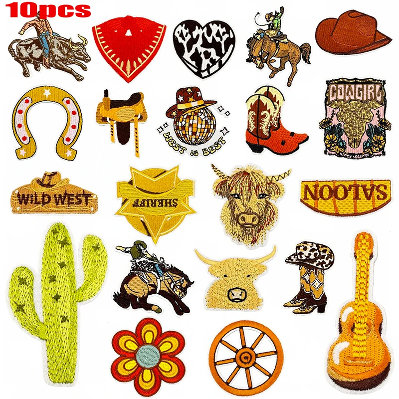 Lote de parches bordados estilo pastoral y vaquero