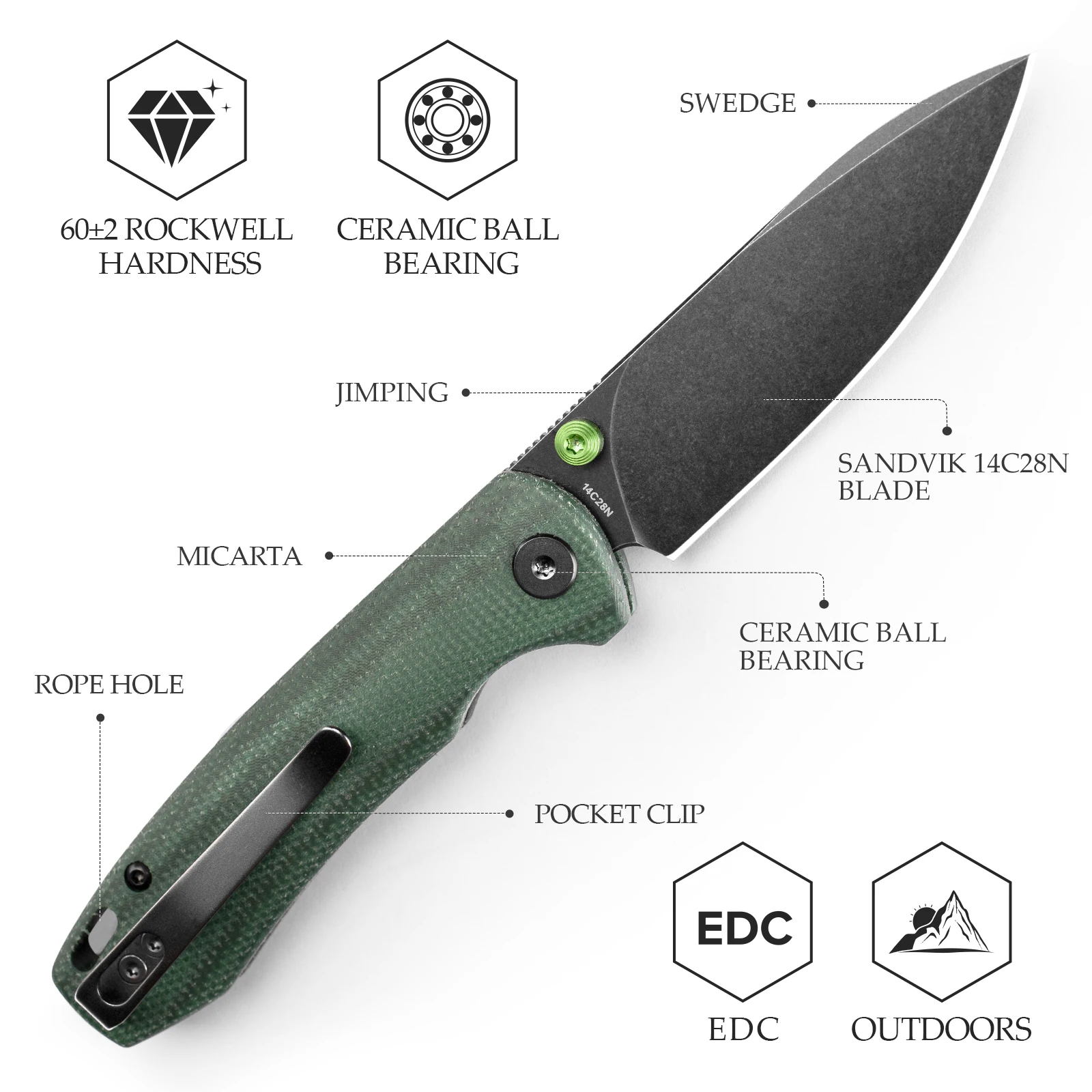 TRIVISA Dragonfly EDC cuchillo plegable bolsillo Micarta G10 - imagen 3