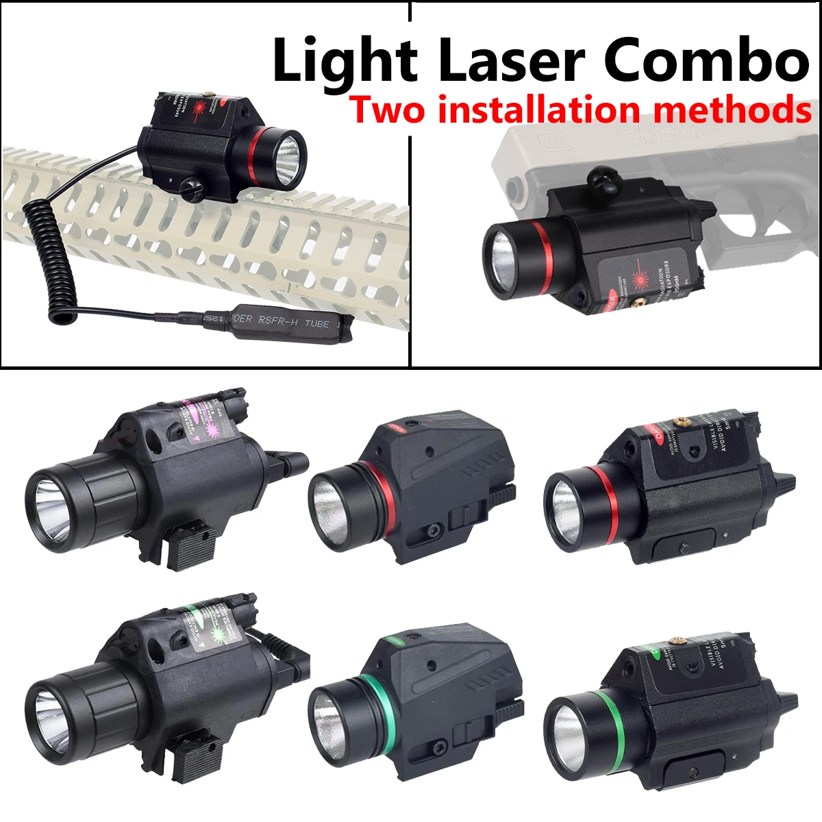 Linterna táctica con láser rojo y verde LED para Glock Picatinny - imagen 5