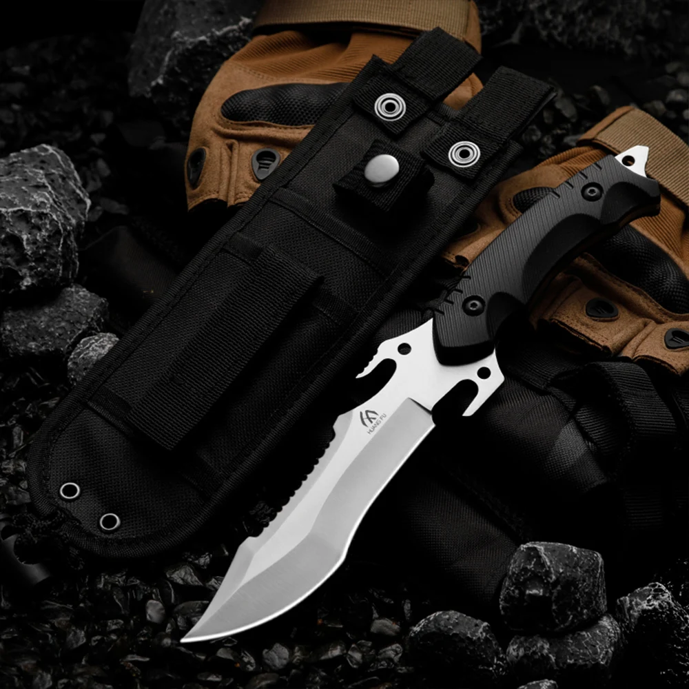 Cuchillo táctico hoja fija mango G10 con funda para aire libre