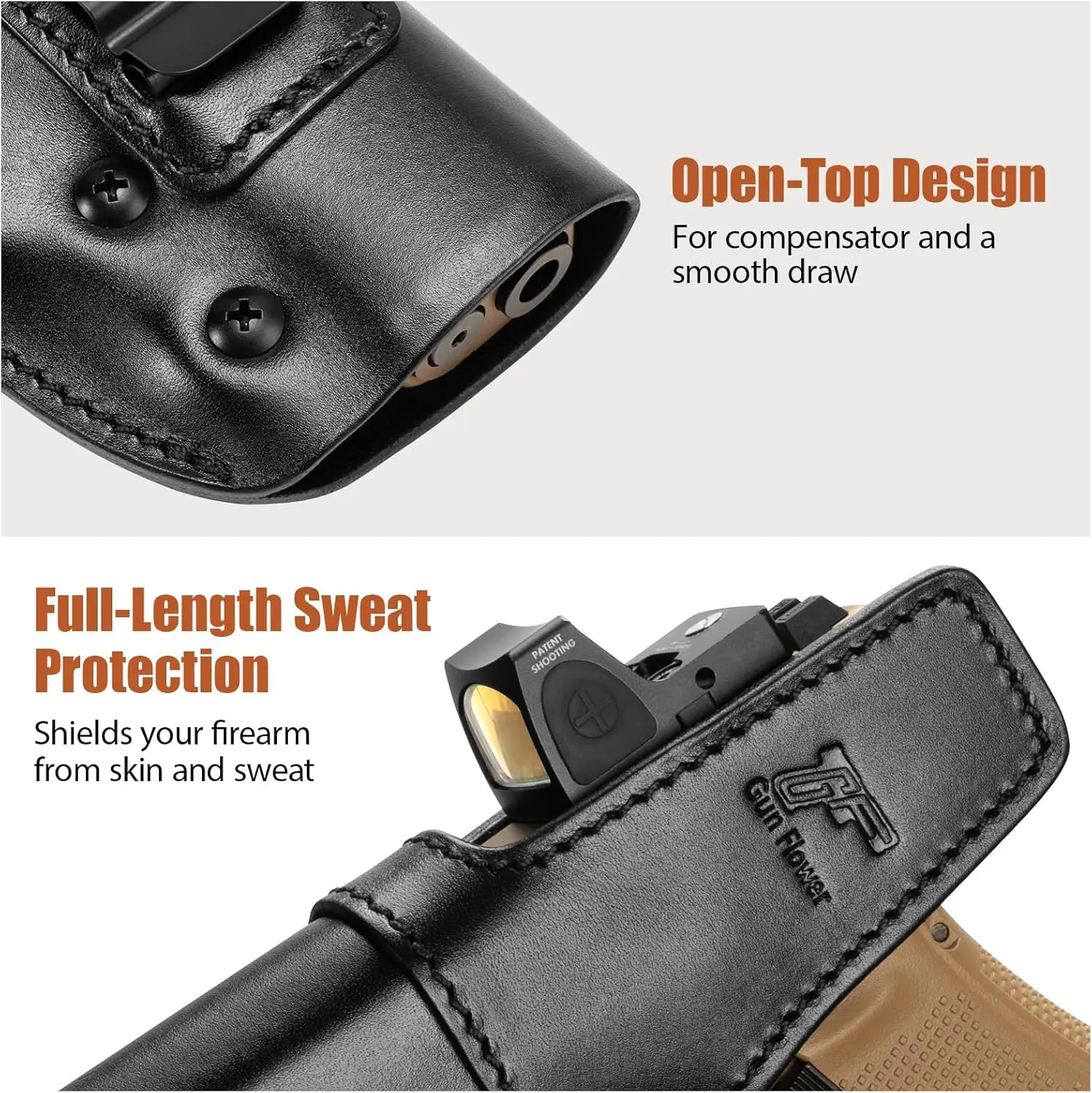 Funda IWB de cuero para pistolas Glock, porte interior