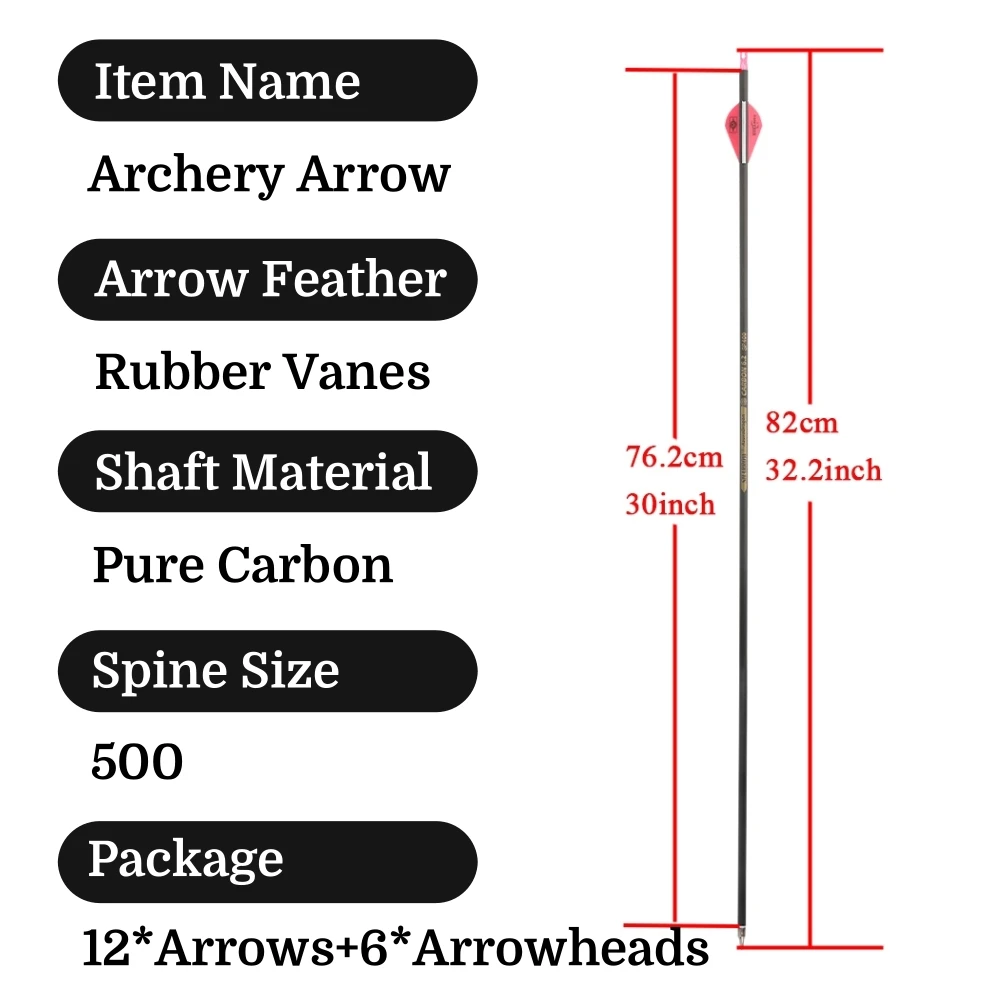 Flechas de carbono con plumas de goma y puntas Broadhead arco recurvo - imagen 5