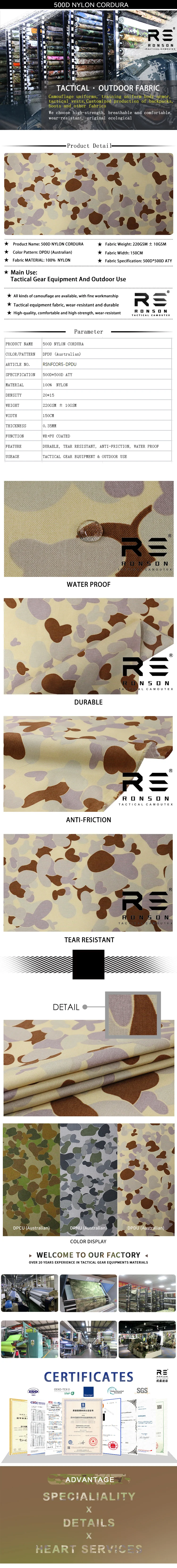 Tela de camuflaje disruptivo 500D con recubrimiento PU