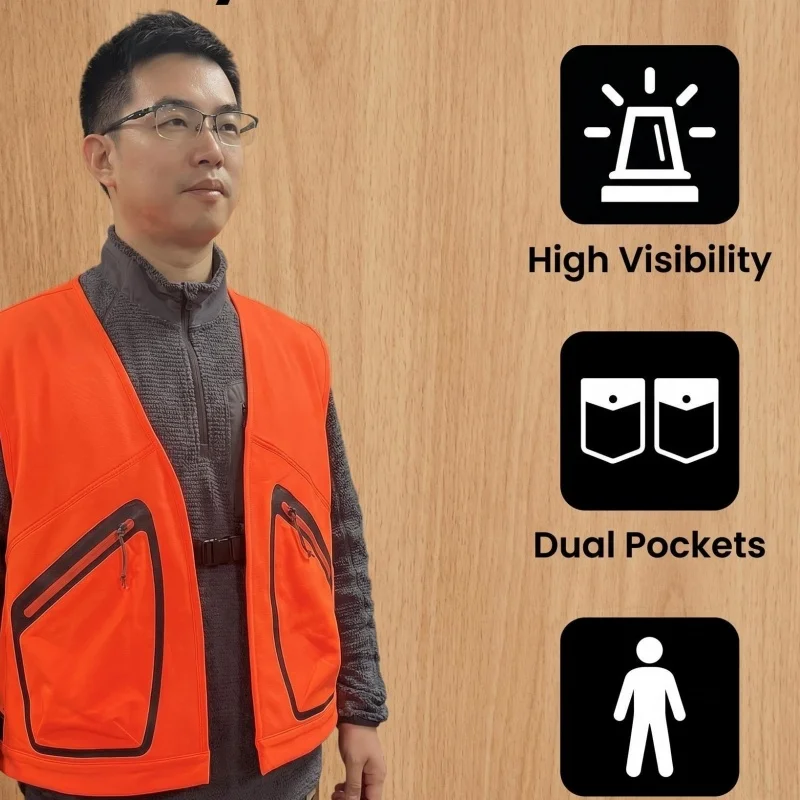 Chaleco de caza naranja flúor brillante para hombre con visibilidad - imagen 5