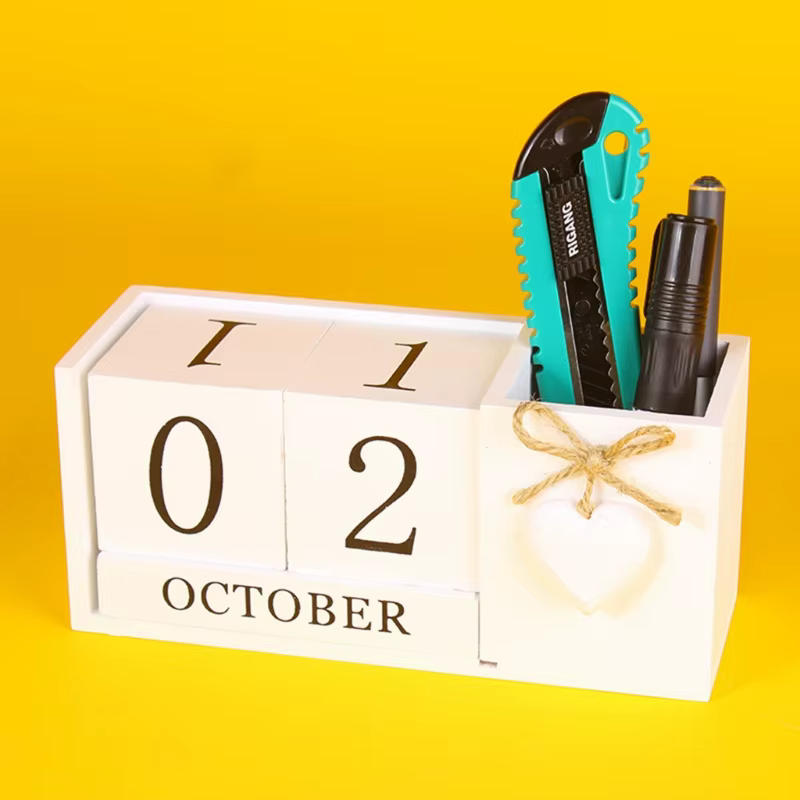 Organizador bolígrafos escritorio de madera con calendario y bloques - imagen 5