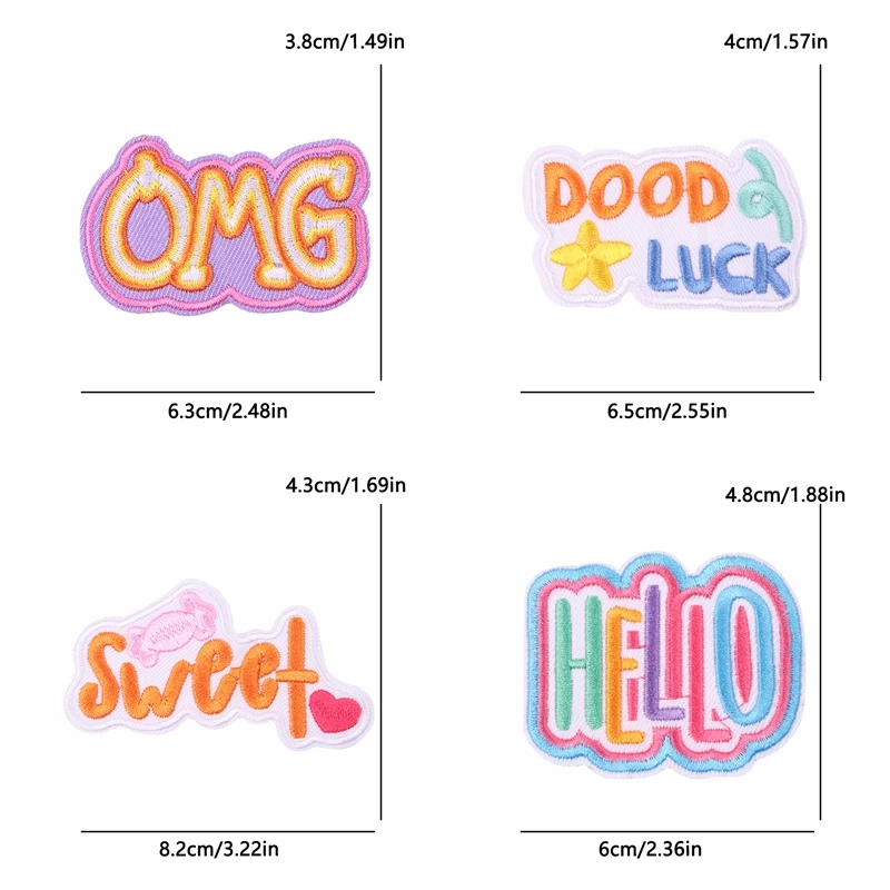Parches bordados con frases inspiradoras y estilo cartoon