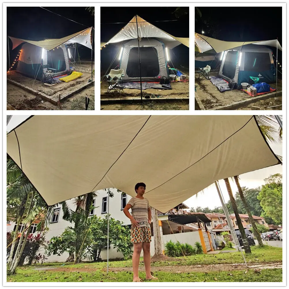 Toldo impermeable lona plata negro para exterior, refugio solar