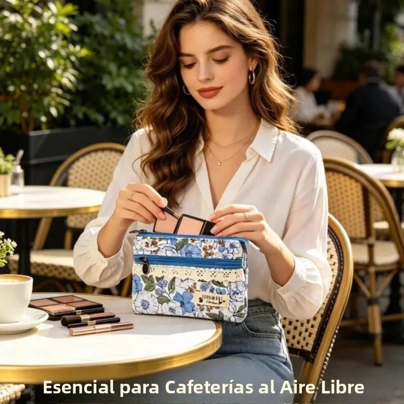 Monedero táctico doble cierre floral pastoral de algodón para tarjetas