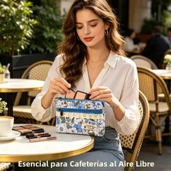 Monedero táctico doble cierre floral pastoral de algodón para tarjetas