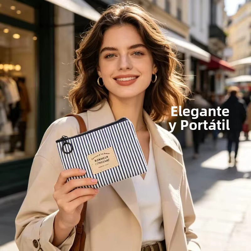 Bolsa para monedas y llaves de algodón y lino diseño geométrico - imagen 5