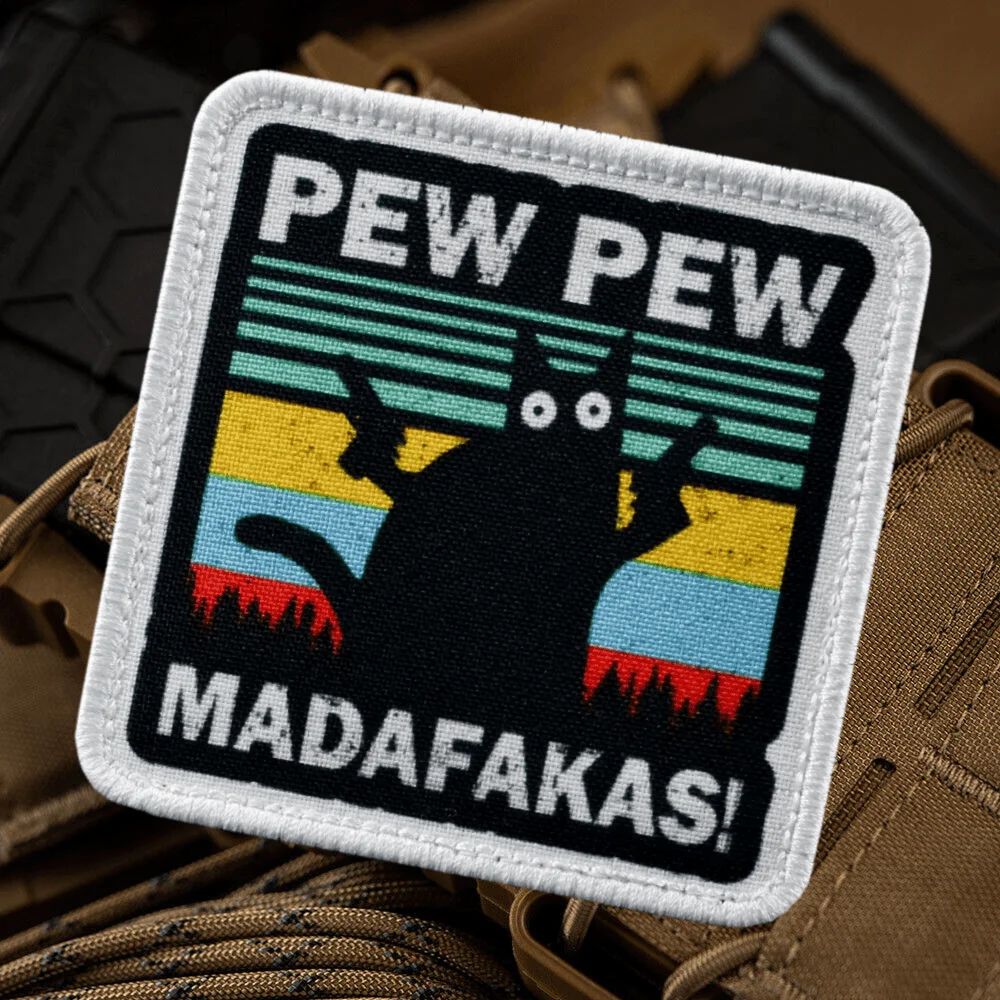 PEWPEW MADAFAKAS parche moral gato bordado velcro mochila táctica - imagen 5