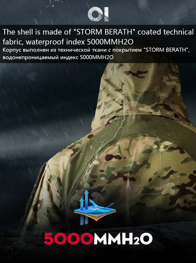 Vista frontal de chaqueta para exteriores con estilo táctico