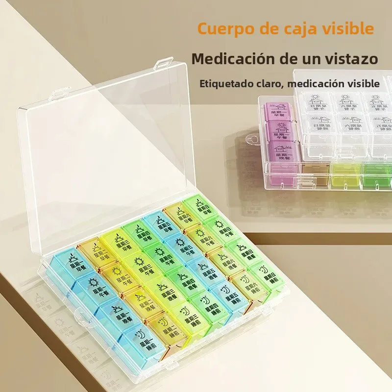 Caja de medicamentos portátil semanal plástico con compartimentos - imagen 4