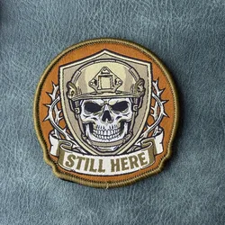 Parche táctico bordado calavera casco bombero, alambre de púas
