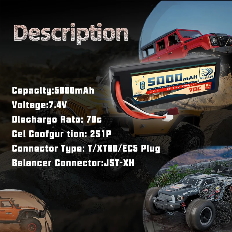 Batería LiPo HV VSVAW RC con conector Deans y XT60 - imagen 3