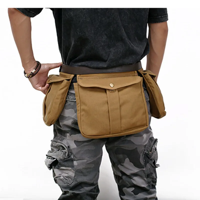 Riñonera táctica lona impermeable con cuero multifuncional - imagen 3