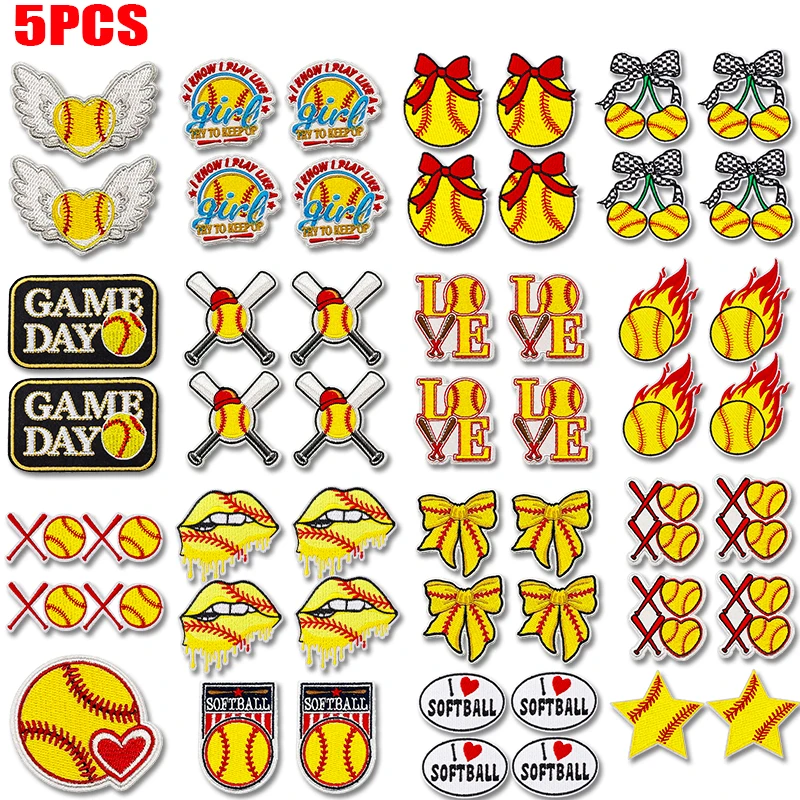 Parche bordado softbol amarillo termoadhesivo para ropa y gorras - imagen 2