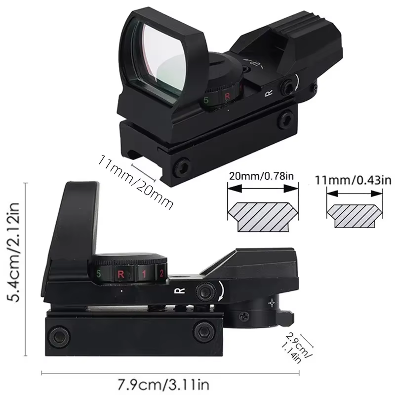 Mira holográfica rojo/verde para caza y airsoft con retículas - imagen 5