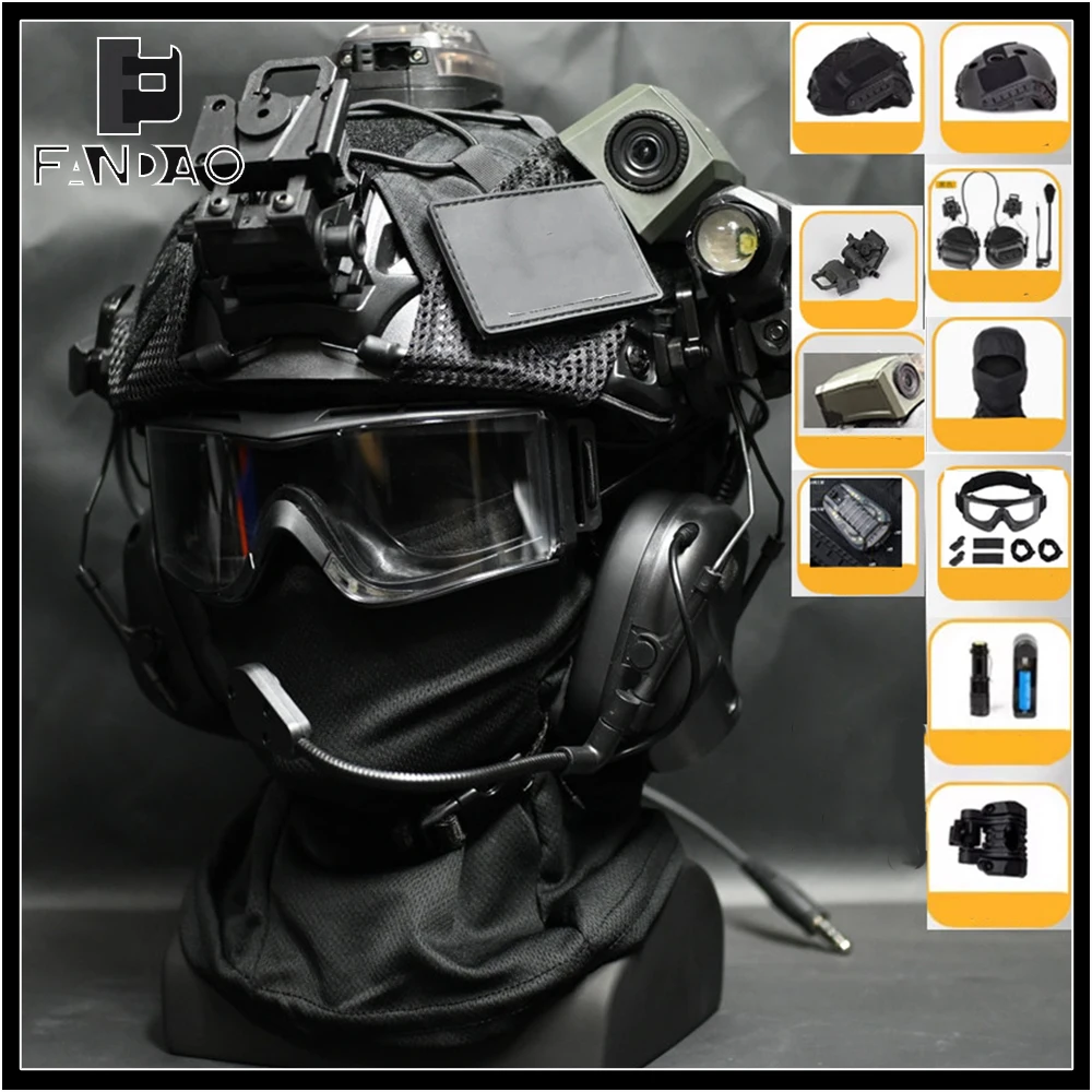 Casco táctico Airsoft FAST con gafas, cámara, linterna y señal - imagen 5
