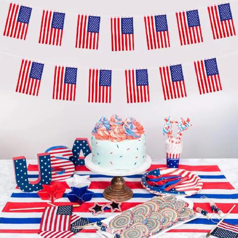 Banderines pequeños bandera americana con cuerda para eventos - imagen 4