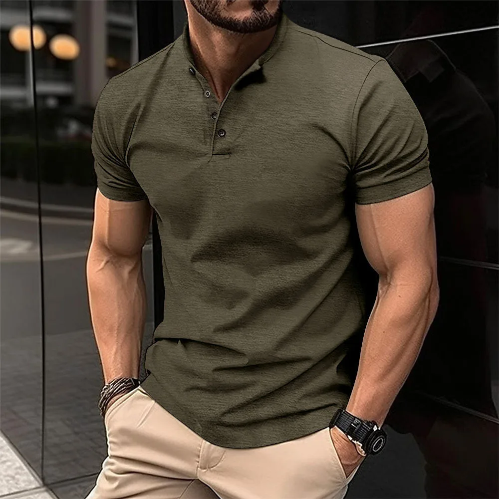 Polo transpirable verano cuello Henry absorbe humedad manga corta