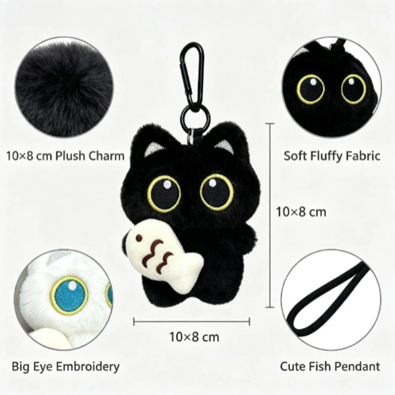 Llavero de peluche con gato negro, colgante kawaii para bolso - imagen 5