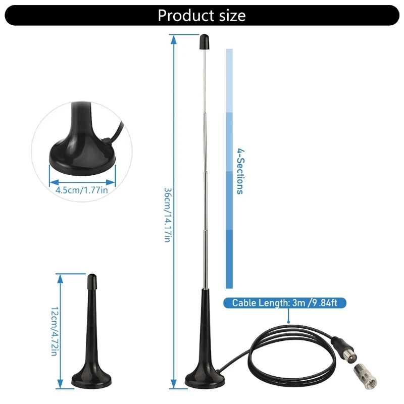Antena telescópica FM DAB 75 ohm para radio doméstico - imagen 4