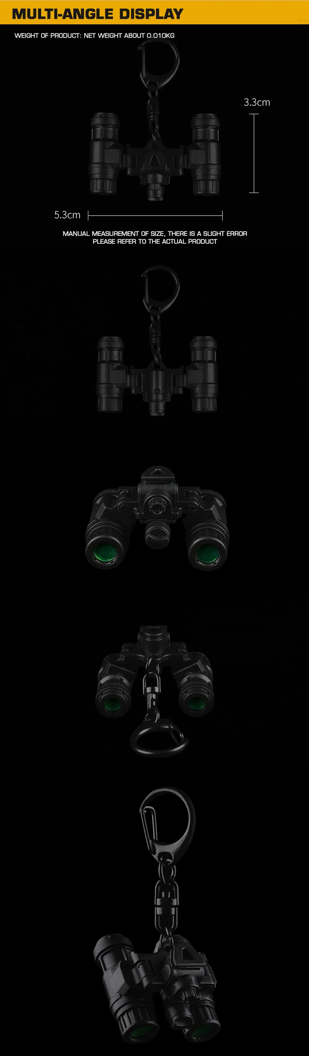 Detalle del diseño tipo gafas de visión nocturna