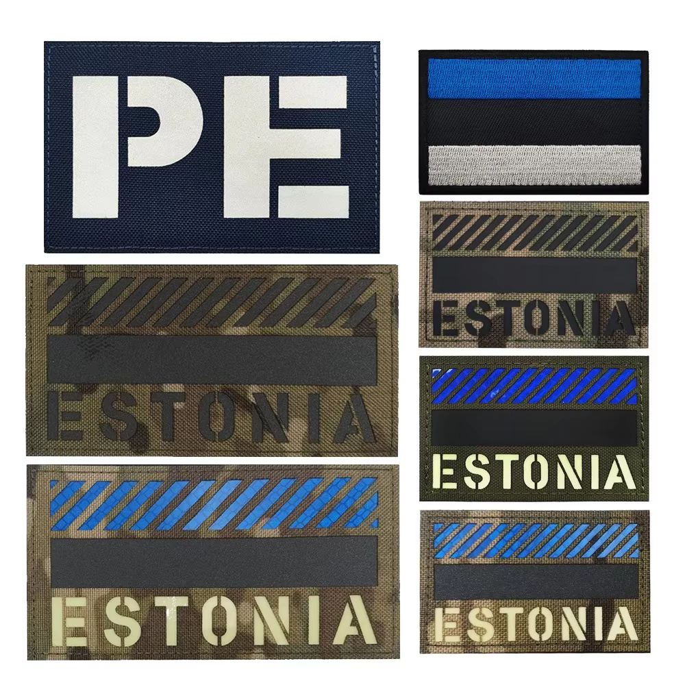 Parche bordado bandera de Estonia brillo oscuridad gancho-bucle - imagen 2