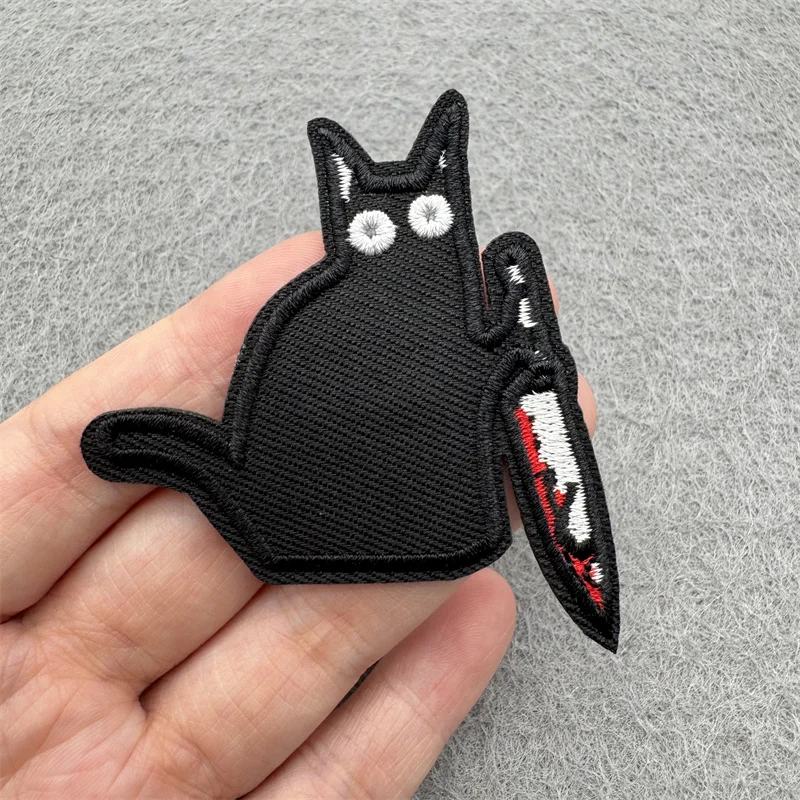 Parche bordado termoadhesivo gato negro para chaqueta o ropa táctica - imagen 4