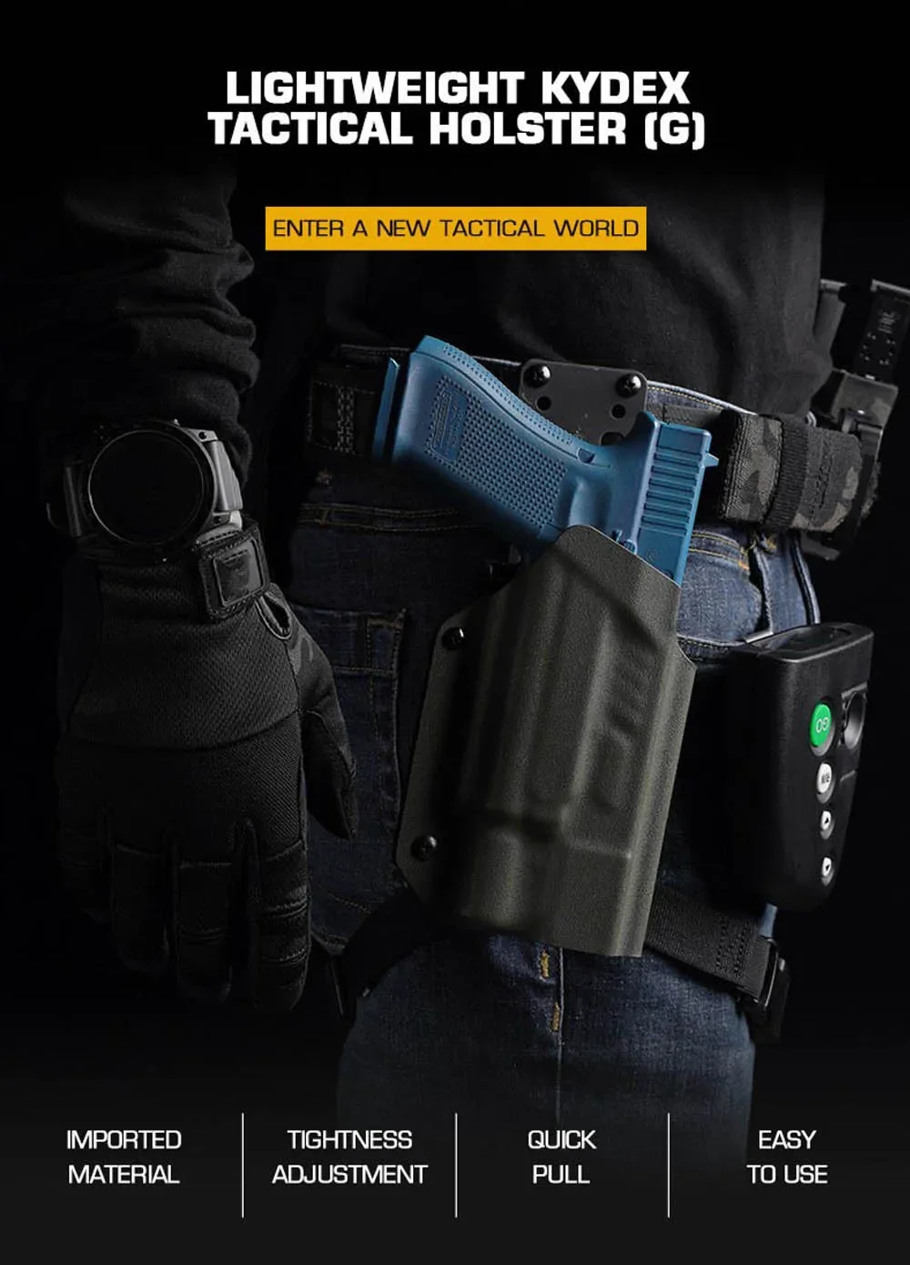 Funda táctica de Kydex para Glock con linterna X300