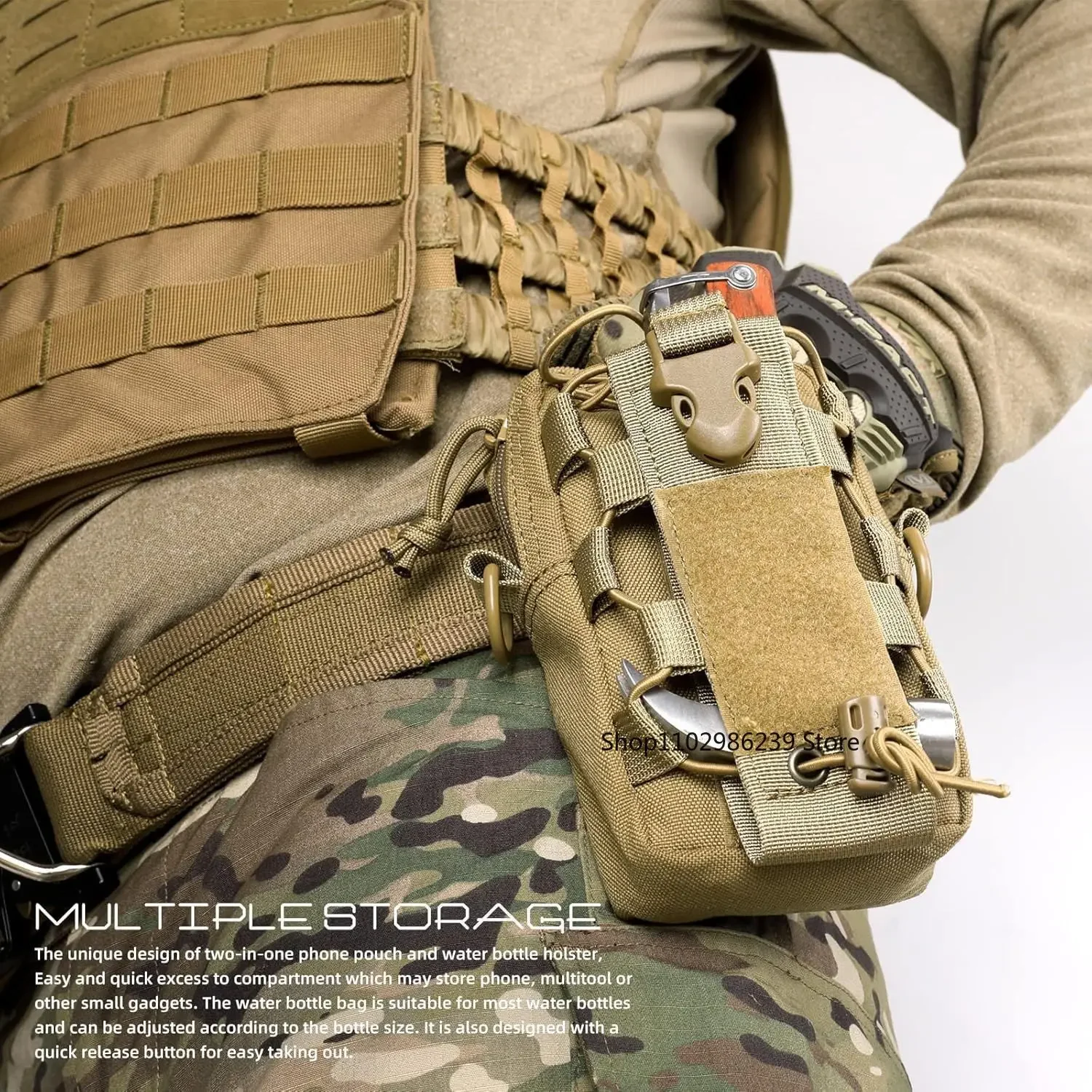 Bolsa táctica MOLLE portabotellas EDC para camping y senderismo - imagen 4