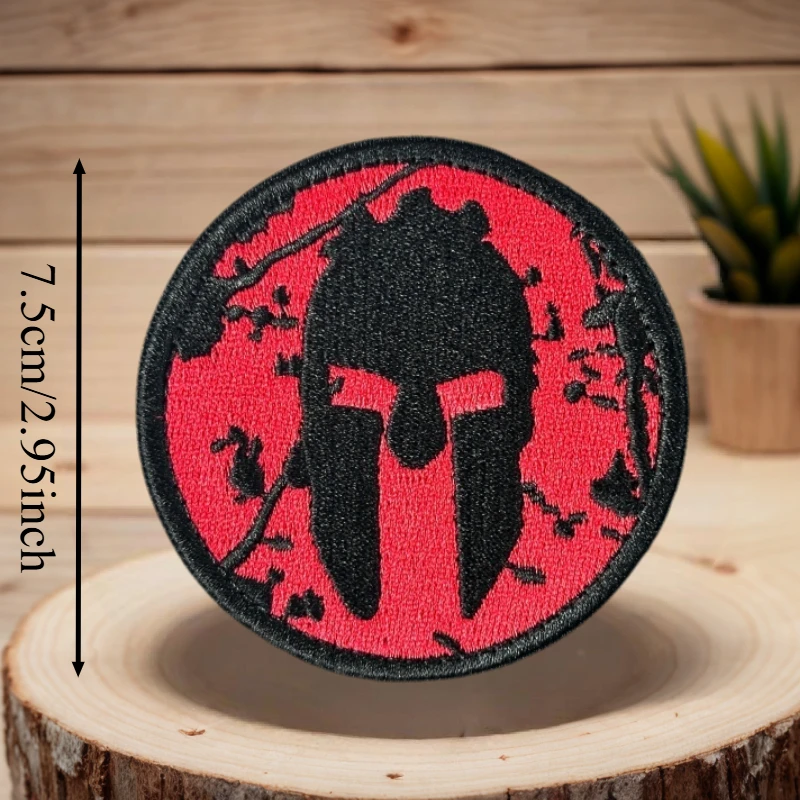 Parche bordado calavera espartana con velcro para chaleco y mochila