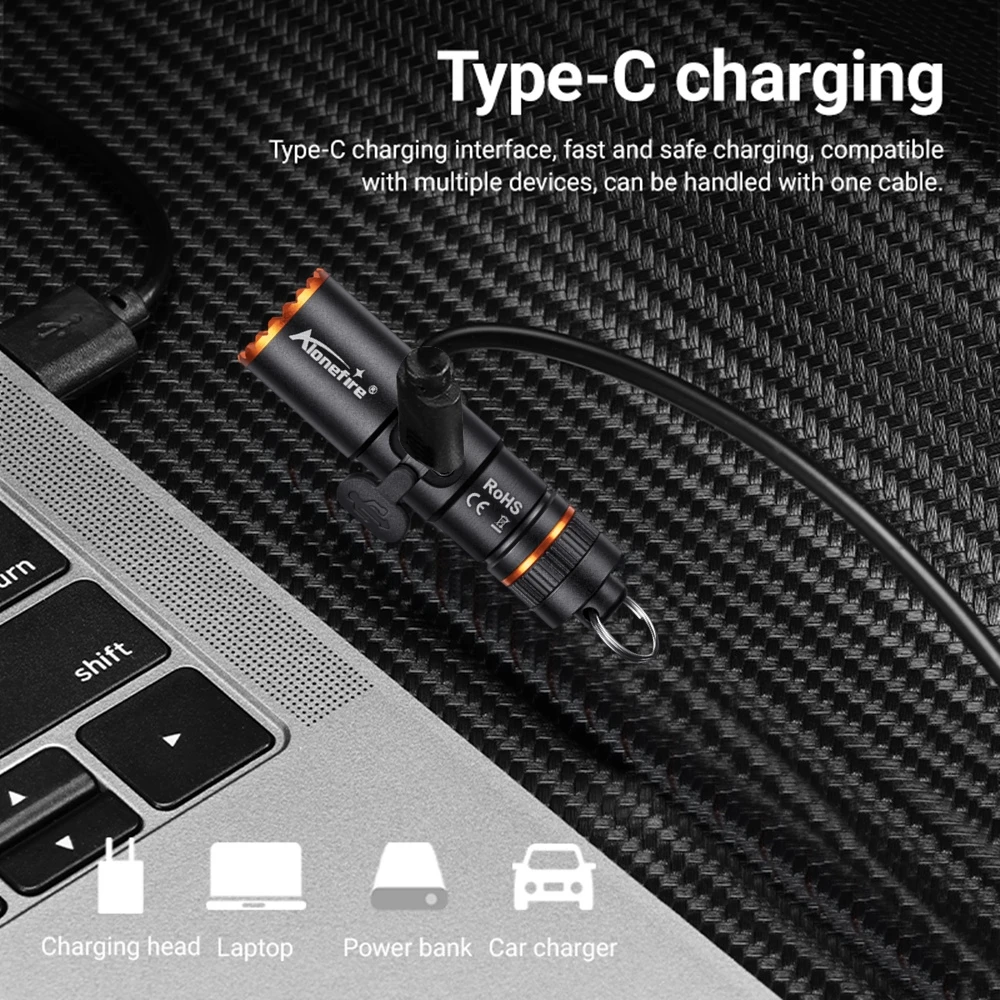 Alonefire Mini Zoom linterna EDC recargable USB para camping - imagen 2